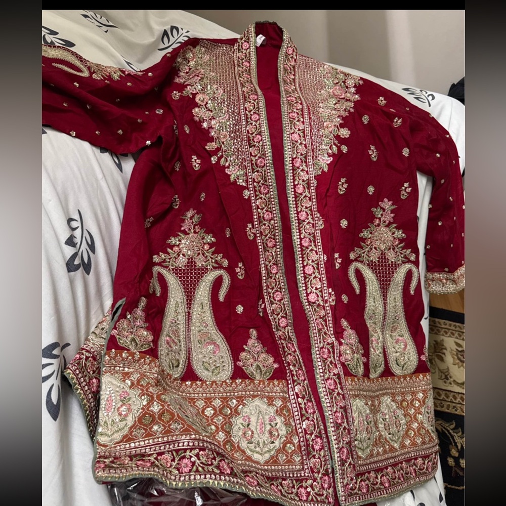 Embroidered Red Statement Jacket & Skirt Set - Picture 2 of 2